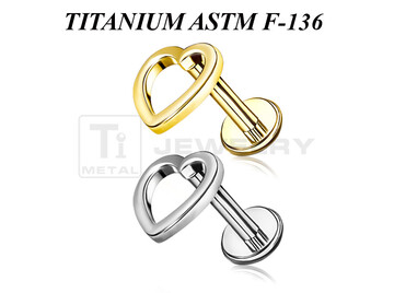 Лабрет из титана Ti Metal лаконичное сердце