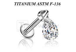 Лабрет из титана Ti Metal кристальная капля Лабрет из титана Ti Metal кристальная капля