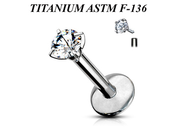 Лабрет из титана с круглым кристаллом в лапках