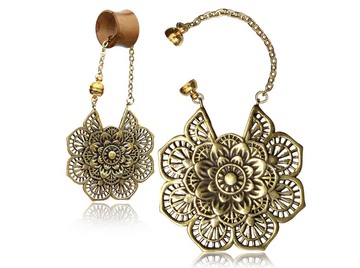 Серьги для тоннелей золотой лотос, пара