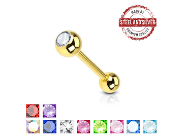 Штанга для языка Steel and Silver с золотым покрытием