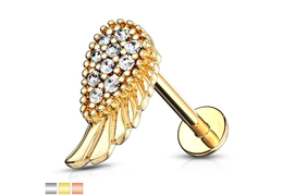 Лабрет крыло в стразах